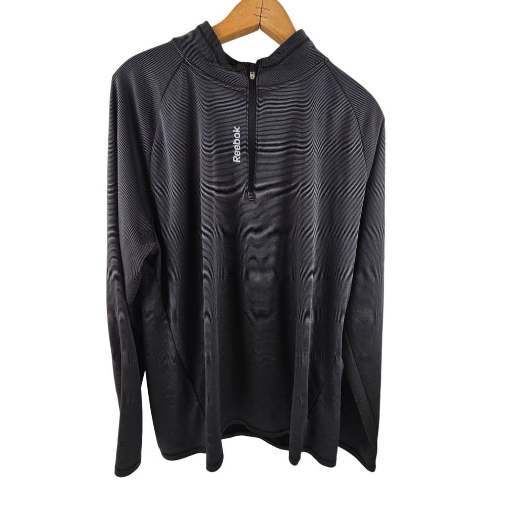 Reebok Shirt Mens XL Long Sleeve Black Microstripe Pullover Speed Wick Active